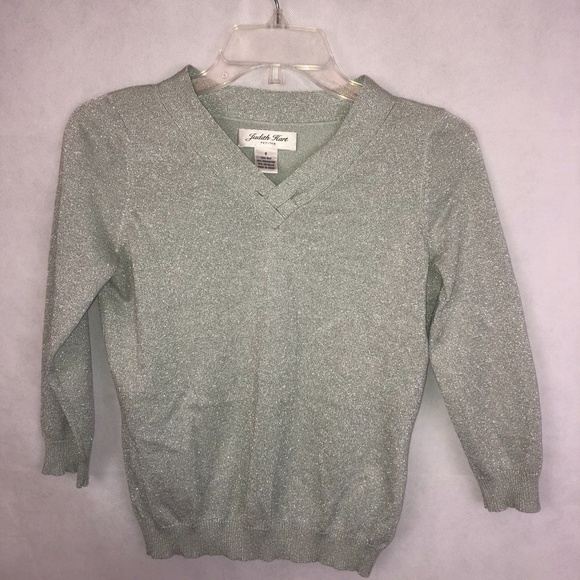 Judith Hart Sweaters - Judith Hart Petites Silk Silver Glitter Sweater S
